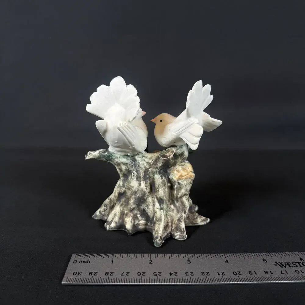 Vintage Capodimonte Italian Porcelain White Dove Love Birds Pink Roses On Branch